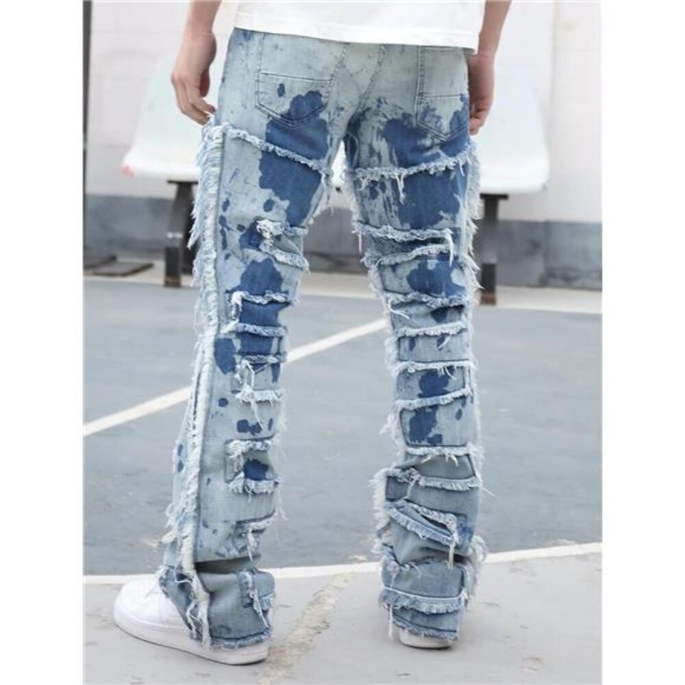 New w Tags Men's Ripped Bootcut Jeans Slim Fit Bell Bottom Ripped Flared Denim - Picture 3 of 7